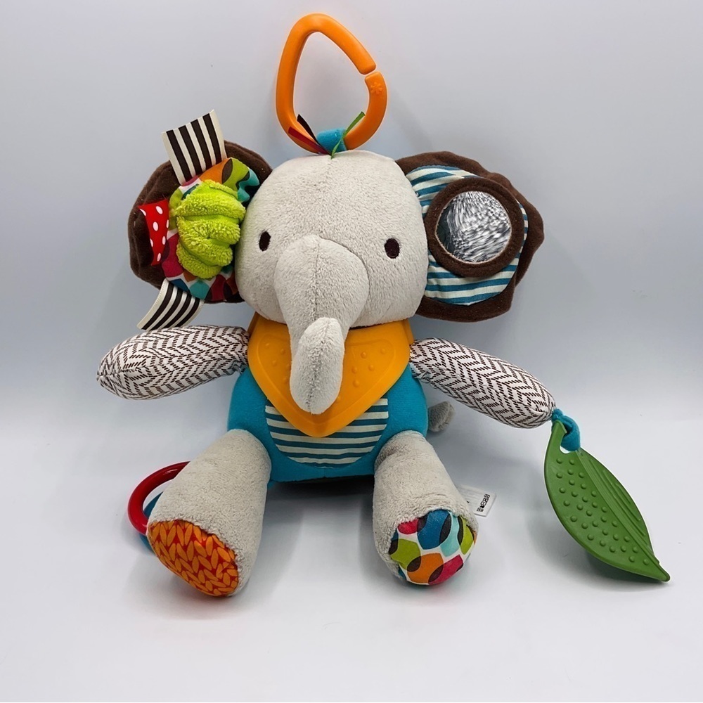 SKIP Hop 8” Plush Elephant Rattle Crinkle Sound Teether Baby Toy Activity Sensor